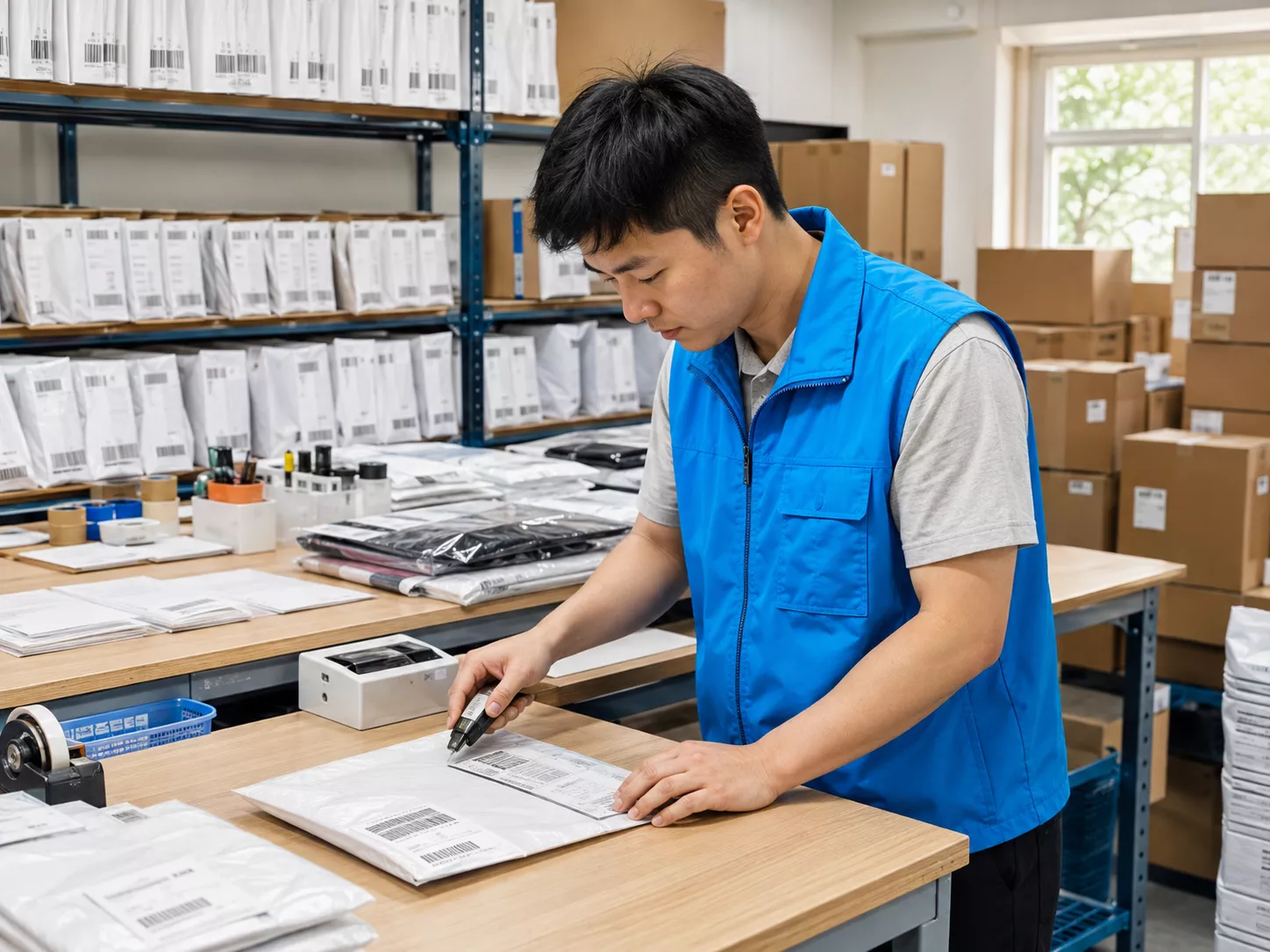 BSDropshipping employee measuring clothing