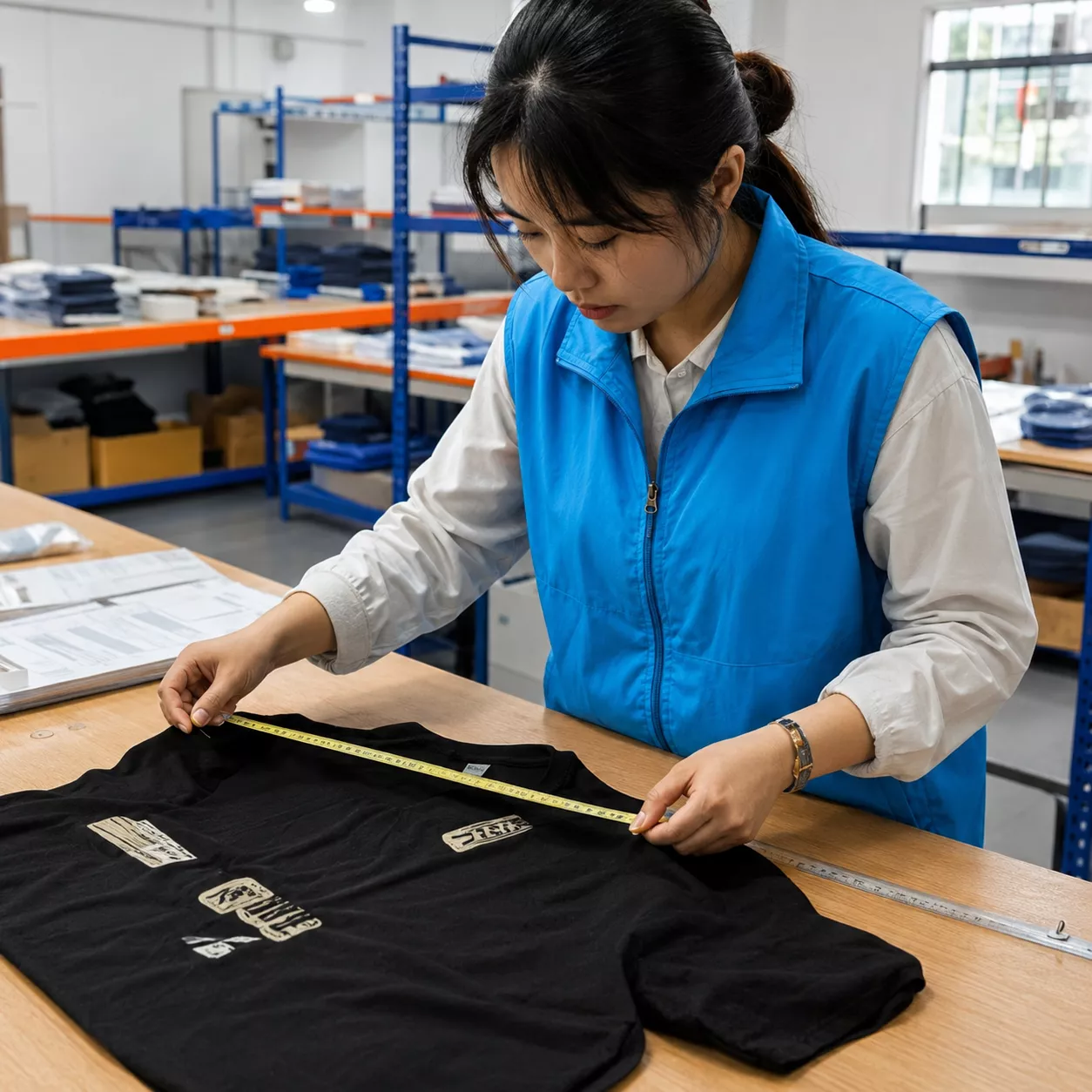 BSDropshipping employee measuring a garment by hand