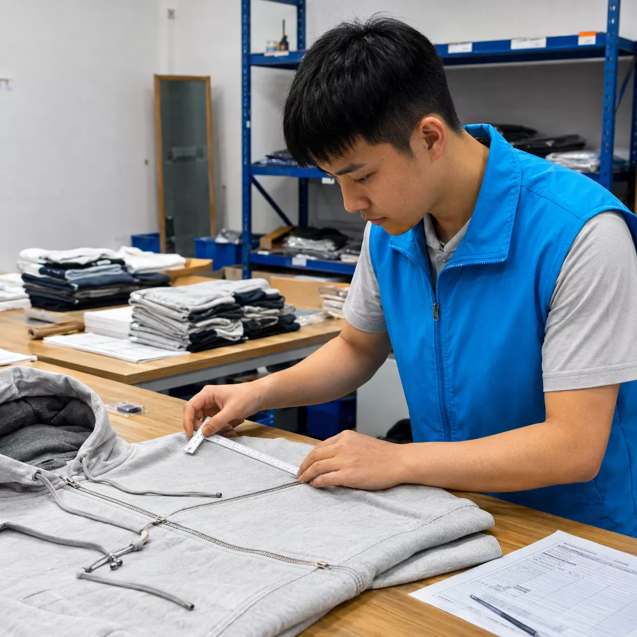 BSDropshipping employee quality checking a garment